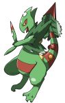  absurdres arm_up black_eyes chizi creatures_(company) full_body furry game_freak gen_3_pokemon highres mega_pokemon mega_sceptile nintendo no_humans open_mouth pokemon pokemon_(creature) sceptile simple_background solo standing tail white_background yellow_sclera 