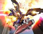  beam_saber city energy_sword explosion glory_of_losers glowing gundam gundam_wing hiropon_(tasogare_no_puu) katoki mecha no_humans pixiv_thumbnail realistic resized science_fiction shield sword ver_ka weapon wing wing_gundam wing_gundam_version_ka wings 