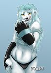  anthro bear big_arms breasts chubby collar elbow_gloves female gloves hair leather long_hair looking_at_viewer mammal open_mouth pn09 polar_bear pose sami(character) sami_(character) smile solo standing tongue tongue_out 