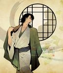  black_hair brown_eyes facial_hair haori japanese_clothes kaburagi_t_kotetsu kimono male_focus okamoto_k_munesumi solo stubble tiger_&amp;_bunny 