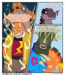 absurd_res angry anthro api_(donisette) bone_frill centrosaurine ceratopsian ceratopsid chasmosaurine chomp_(dinosaur_king) comic daspletosaurus dialogue dinosaur dinosaur_king_(series) donisette duo electricity electricity_manipulation elemental_manipulation english_text flashback frill_(anatomy) hekil_(donisette) hi_res horn male male/male marginocephalian ornithischian prehistoric_species reptile saurischian scalie solo styracosaurus text theropod thunder triceratops tyrannosaurid tyrannosauroid