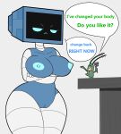  2020 :< absurd_res android annoyed antennae_(anatomy) anthro areola arthropod asking_another asking_partner big_breasts biped blue_areola blue_body blue_eyes blue_nipples blue_text blush breasts collarbone colored crossed_arms crustacean digital_drawing_(artwork) digital_media_(artwork) electronics english_text erect_nipples erection eyebrows eyelashes female female_humanoid for_a_head genitals green_text grey_body hi_res holding_object holding_tool holding_wrench humanoid humanoidized humor husband husband_and_wife karen_plankton larger_female larger_humanoid looking_at_another looking_at_partner machine male male_anthro marine married_couple narrowed_eyes nickelodeon nipples nude nude_anthro nude_female nude_humanoid nude_male object_head open_mouth plankton_(species) portrait red_eyes robot robot_humanoid screen screen_face screen_head sheldon_j._plankton size_difference smaller_anthro smaller_male speech_bubble spongebob_squarepants talking_to_another talking_to_partner television text thick_thighs three-quarter_portrait tonytoran tools tv_head tv_head_robot vulva white_body wide_hipped_female wide_hipped_humanoid wife wrench 