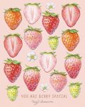 artist_name commentary_request flower food fruit fruit_focus highres may_illust5 no_humans original pink_background strawberry strawberry_slice white_flower 