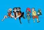  2girls 4boys aqua_lad artemis_crock barefoot belt black_hair blonde_hair blue_eyes boots cape chibi dark_skin dc_comics dick_grayson domino_mask gloves green_eyes green_skin kaldur&#039;ahm kaldur'ahm kid_flash lightning_bolt mask miss_martian multiple_boys multiple_girls pale_skin robin_(dc) s_shield shirt sitting superboy superhero superman_symbol t-shirt tattoo wally_west yawn yawning yellow_shoes young young_justice young_justice:_invasion younger 