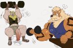 akachionmain anthro arcanine balls beard big_balls big_muscles big_pecs big_penis blonde_hair blood blush bodily_fluids canid canine clothing dripping dumbbell duo exercise facial_hair fluffy fluffy_tail footwear footwear_only fur generation_1_pokemon genital_fluids genitals gym hair hi_res huge_balls huge_penis humanoid_genitalia humanoid_penis hyper hyper_genitalia hyper_penis male mammal mostly_nude muscular muscular_anthro muscular_male nintendo nosebleed orange_body orange_fur pecs penis penis_poking_out penis_through_leghole pokemon pokemon_(species) precum precum_drip shirt tail tank_top topwear underwear weightlifting weights workout