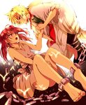  1girl ali_baba_saluja barefoot blonde_hair broken broken_chain caballo chain error feet highres magi_the_labyrinth_of_magic morgiana one_eye_closed one_side_up open_mouth red_eyes red_hair short_hair smile tears yellow_eyes 