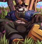 abs anthro aroused aroused_male barazoku bear biceps big_bulge big_muscles big_pecs black_body black_bottomwear black_clothing black_fur black_pants blossoms blue_clothing blue_jacket blue_sky blue_topwear bottomwear brown_clothing brown_footwear brown_sandals brown_shoes bulge bulge_focus cherry_blossom cherry_blossom_tree cherry_tree china clothing cloud cloudy_sky crotch_focus erection erection_under_clothing erection_under_pants feet flower foot_focus footwear fruit_tree fur giant_panda grass hand_on_knee hand_on_leg hat headgear headwear hi_res inviting inviting_to_sex inviting_viewer jacket joxen_star looking_at_viewer male mammal manly multicolored_body multicolored_fur muscular muscular_anthro muscular_arms muscular_male muscular_thighs nature nature_background offering_sex offering_to_viewer outside pants pecs petals plant presenting presenting_body presenting_bulge prunus_(flower) purple_eyes sandals seducing_viewer seductive shoes sitting sitting_on_ground sky solo straw_hat tenting thick_arms thick_thighs topwear tree two_tone_body two_tone_fur ursine white_body white_fur wind