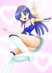  1girl armlet armpits blue_hair boots breasts brown_eyes choker cutie_honey cutie_honey_(character)_(cosplay) cutie_honey_(cosplay) from_below headband heart heart_background idolmaster kisaragi_chihaya kisaragi_honey_(cosplay) long_hair looking_at_viewer magical_girl open_mouth panties pantyshot smile solo tomo_(pixiv) tomotomo1223 touei underwear upskirt wink 