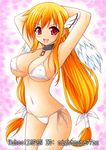  angel_wings armpits astraea bikini blonde_hair blush breasts chain collar covered_nipples head_wings large_breasts long_hair looking_at_viewer navel nightmare77zx red_eyes side-tie_bikini smile sora_no_otoshimono strap_gap swimsuit twintails underboob wings 