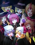  ^_^ alice_margatroid bat_wings blonde_hair blue_eyes blue_hair breasts brown_eyes brown_hair cape closed_eyes double_bun fang flandre_scarlet gradient_hair green_eyes halloween hat highres hijiri_byakuren horn horns hoshiguma_yuugi ibaraki_kasen ibuki_suika kamishima_kanon kirisame_marisa large_breasts long_hair multicolored_hair multiple_girls open_mouth pink_eyes pink_hair purple_hair red_eyes remilia_scarlet short_hair side_ponytail slit_pupils touhou wings witch_hat 