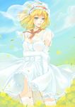  abig33 absurdres alice_margatroid blonde_hair blue_eyes blush breasts dress elbow_gloves garter_straps gloves hairband highres large_breasts petals solo thighhighs touhou veil wedding_dress white_legwear wind 