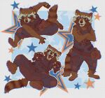 anthro black_eyes brown_body brown_fur clothed clothed_anthro clothed_male clothing fully_clothed fully_clothed_anthro fully_clothed_male fur guardians_of_the_galaxy gun holding_gun holding_object holding_ranged_weapon holding_weapon looking_at_viewer male male_anthro mammal markings marvel open_mouth open_smile pawpads procyonid raccoon ranged_weapon ring_(marking) ringed_tail rocket_raccoon smile solo souchi spread_legs spreading standing striped_markings striped_tail stripes tail tail_markings tan_body tan_fur teeth tongue vhs_filter weapon whisker_spots whiskers