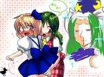  alice_margatroid alice_margatroid_(pc-98) ascot bad_id bad_pixiv_id bangs blonde_hair blood blue_bow blue_skirt blush bow collared_shirt eyebrows eyebrows_visible_through_hair eyes_visible_through_hair flying_sweatdrops green_eyes green_hair groping hair_between_eyes hair_bow hat kazami_yuuka kazami_yuuka_(pc-98) long_hair mima miniskirt mkz multiple_girls nosebleed open_mouth plaid plaid_vest pleated_skirt puffy_short_sleeves puffy_sleeves shameimaru_aya_(crow) shirt short_hair short_sleeves skirt skirt_lift tears thought_bubble thumbs_up touhou touhou_(pc-98) translation_request vest white_shirt yellow_eyes yellow_neckwear 