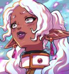  1girl absurdres alternate_skin_color cinnabarbie commentary curly_hair dark-skinned_female dark_skin earrings elf english_commentary frieren highres jewelry long_hair pointy_ears portrait solo sousou_no_frieren white_hair 