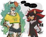 2026 5_fingers afterimage anthro bangle bangs biped black_body black_bottomwear black_clothing black_ears black_eyes black_eyewear black_fur black_nose black_shorts black_sunglasses black_tail bodily_fluids bottomwear bra_strap bracelet brazil brazilian_flag brazilian_miku breasts brown_nose clothed clothed_anthro clothed_female clothing countershade_torso countershading crop_top cross cross_necklace crossgender crossover daisy_dukes denim denim_bottomwear denim_clothing denim_shorts dialogue digital_drawing_(artwork) digital_media_(artwork) duo ear_piercing ear_ring eulipotyphlan eyelashes eyewear eyewear_on_head featureless_breasts featureless_crotch felid feline female female_anthro fingers fully_clothed fully_clothed_anthro fully_clothed_female fur gloves gloves_only gold_(metal) gold_bracelet gold_jewelry gold_necklace green_bracelet green_clothing green_shirt green_topwear hair hand_on_hip hand_on_own_hip handwear handwear_only hatsune_miku hedgehog hi_res hoop_ear_ring hotpants impact_(font) jaguar jewelry long_hair mammal midriff mostly_nude mostly_nude_anthro mostly_nude_female motion_lines mtf_crossgender multicolored_body multicolored_bracelet multicolored_fur navel necklace nude nude_anthro nude_female open_mouth pantherine piercing pink_tongue pockets pupils raccoattack red_body red_bracelet red_eyes red_fur ring_piercing sega shadow_loves_latinas shadow_the_hedgehog shirt short_sleeves shorts smile snout sonic_the_hedgehog_(series) speech_bubble spots stuttering sunglasses sunglasses_on_head sweat sweaty_face tail tail_motion tailwag tan_body tan_fur tan_inner_ear teal_body teal_fur teal_hair teeth text text_on_clothing text_on_shirt text_on_topwear tongue topwear twintails_(hairstyle) vocaloid white_body white_clothing white_fur white_gloves white_handwear white_pupils white_text yellow_bracelet yellow_clothing yellow_shirt yellow_topwear