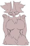 anthro big_breasts breasts delphox featureless_breasts female female_anthro fur generation_6_pokemon inner_ear_fluff looking_at_viewer monochrome nintendo open_mouth pokemon pokemon_(species) rawr simple_background solo standing thick_thighs tuft white_background white_sclera yakiniku628