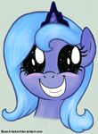  animal_ears blue_eyes blue_hair crown cute equine eyelashes female flausch-katzerl flausch-katzert friendship_is_magic grey_background hair horn horse mammal multicolored_eyes my_little_pony plain_background pony princess_luna_(mlp) royalty smile solo stars teeth winged_unicorn wings 