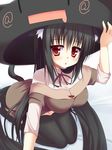  animal_ears black_hair black_legwear borrowed_character cameo cat_ears cat_tail hat highres long_hair mia_flatpaddy original red_eyes shirasu_youichi solo tail thighhighs 