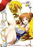  :d :o breasts brown_hair cheerleader chuunibyou_demo_koi_ga_shitai! closed_eyes dekomori_sanae eyepatch foreshortening hair_ornament hairclip highres large_breasts legs long_hair multiple_girls nibutani_shinka one_side_up open_mouth pom_poms shoes short_hair side_ponytail sleeping smile socks solo_focus takanashi_rikka tsuyuri_kumin twinpoo twintails uwabaki white_legwear 