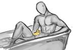  bathtub greyscale humanoid looking_at_viewer male monochrome not_furry nude plain_background rubber_duck slenderman water white_background white_body 