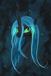  abstract_background changeling crown equine female feral friendship_is_magic glowing_eyes green_eyes green_hair hair horn horse long_hair looking_at_viewer my_little_pony pony portrait queen_chrysalis_(mlp) shelldragon solo 