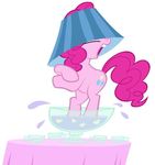  balloons crossed_arms cup cups cutie_mark equine female feral friendship_is_magic glass hair horse lamp_shade liquid mammal my_little_pony open_mouth pink_body pink_hair pinkie_pie_(mlp) plain_background pony solo table tablecloth teeth white_background 
