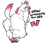 anthro areola arm_tuft backsack balls biped bovid butt canid canine canis caprine dipstick_tail domestic_dog english_text flaccid fur genitals goat gynomorph hair highlights_(coloring) horn hybrid intersex knee_tuft leg_tuft looking_at_viewer mammal markings nier_(pinkshinyhorns) pawpads penis pink_areola pink_highlights pink_horn pink_paws pink_tail_tip pinkshinyhorns presenting presenting_hindquarters raised_tail shoulder_tuft solo tail tail_markings text thigh_tuft tuft white_body white_fur white_hair