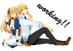  1girl animal_ears apron bad_id bad_pixiv_id blonde_hair closed_eyes dog_ears long_hair necktie sahiro satou_jun short_hair todoroki_yachiyo working!! 