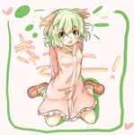  alternate_costume animal_ears blush dress green_eyes green_hair heart_sutra kasodani_kyouko looking_at_viewer open_mouth short_hair sitting solo taka_(taka_wo_kukuru) touhou wariza 