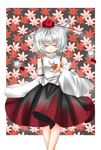  animal_ears bare_shoulders closed_eyes detached_sleeves hat highres inubashiri_momiji leaf oumi_hi short_hair skirt smile solo tokin_hat touhou white_hair wide_sleeves wolf_ears 