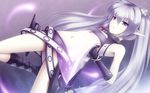  agarest_senki agarest_senki_(series) boots dagger elf flat_chest fyuria_(agarest_senki) gloves groin hair_ornament hairpin highres jewelry long_hair long_pointy_ears miniskirt navel necklace pointy_ears purple_eyes ricegnat silver_hair skirt solo twintails very_long_hair weapon 