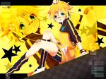  bandaid blonde_hair blue_eyes hakumugi headset jacket kagamine_len looking_at_viewer male_focus project_diva_(series) project_diva_f shoes single_shoe socks stylish_energy_(module) vocaloid 