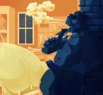  alternate_version_at_source anthro belly big_belly bodily_fluids canid canine canis car chocolateandmilk cigar cigarette collar domestic_dog erection foreskin genital_piercing genitals hand_in_pocket holding_cigarette holding_object humanoid_genitalia humanoid_penis male male_anthro mammal moobs narrowed_eyes navel nipples open_mouth open_overalls overweight overweight_anthro overweight_male penis penis_piercing piercing pockets prince_albert_piercing restricted_palette signature smoke solo standing sweat sweaty_chest vehicle window workshop 