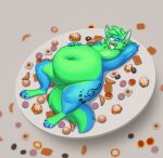 67marshmallows absurd_res anthro belly big_belly bloated blue_body bread canid canine canis cookie dessert dingo feet food green_body green_hair hair hand_behind_head hand_on_belly hi_res jayjay_idingo lying male mammal musical_note musical_symbol narrowed_eyes navel nude obese obese_anthro on_back open_mouth overweight overweight_anthro overweight_male pastry plate short_hair solo stuffing symbol teeth thick_thighs tongue weight_gain wide_hips