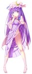  blush breasts cameltoe coat crescent dress dress_lift embarrassed hair_ribbon hak hand_on_own_cheek hat highres large_breasts long_hair looking_at_viewer midriff no_shoes open_clothes open_coat panties patchouli_knowledge pigeon-toed purple_dress purple_eyes purple_hair purple_panties ribbon socks solo standing striped striped_dress striped_legwear touhou underwear vertical-striped_legwear vertical_stripes very_long_hair wide_sleeves 