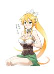  bare_shoulders blonde_hair blush breasts choker cleavage demmy elf green_eyes large_breasts leafa long_hair pointy_ears ponytail simple_background sketch skirt solo sword_art_online translation_request very_long_hair white_background 