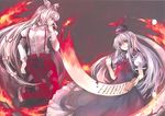  bow brush cigarette covering_mouth fire from_side fujiwara_no_mokou hair_bow hair_ribbon hat highres hina_(pico) ink kamishirasawa_keine long_hair multiple_girls ribbon scan scroll silver_hair smoking touhou tress_ribbon 