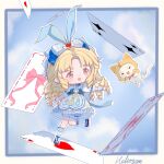  >_< 1girl ace_(playing_card) ace_of_hearts ahoge animal animal_ear_hairband animal_ears apron argyle_bow argyle_clothes argyle_skirt blonde_hair bloomers blue_apron blue_bow blue_hairband blue_ribbon blue_shoes blue_sky blue_socks border bow bowtie brown_eyes card cat chibi chinese_commentary cloak clothed_animal cloud collared_shirt colored_skin commentary_request dress_shirt drill_hair ear_covers eyelashes fake_animal_ears frilled_apron frilled_bloomers frilled_skirt frilled_sleeves frilled_socks frilled_wrist_cuffs frills grey_bloomers hair_bow hair_ornament hairband happy heart heart_hair_ornament helios_youyouran high-waist_skirt hood hood_up hooded_cloak infinity_nikki kneehighs light_blush lolita_fashion long_hair looking_at_animal mary_janes momo_(nikki) multicolored_skin navel nikki_(series) open_mouth outline outside_border outstretched_arm parted_bangs playing_card puffy_short_sleeves puffy_sleeves rabbit_ear_hairband rabbit_ears red_bow red_bowtie rewound_daydream_(infinity_nikki) ribbon ribbon_legwear shirt shoes short_sleeves sidelocks signature skirt sky sleeve_bow smile socks solo tareme teeth traditional_bowtie two-tone_skin two-tone_socks upper_teeth_only variant_set very_long_hair waist_apron waist_bow white_border white_cat white_outline white_shirt white_socks white_wrist_cuffs wrist_cuffs yellow_cloak 