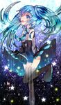  aqua_eyes aqua_hair bad_id bad_pixiv_id detached_sleeves hatsune_miku long_hair necktie open_mouth skirt solo taru_(sougoubunnka) thighhighs twintails very_long_hair vocaloid 