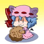  :3 animal_ears animated animated_gif bat_ears blue_hair blush chibi commentary ear_wiggle hat hat_ribbon hat_with_ears kemonomimi_mode lowres minigirl noai_nioshi remilia_scarlet ribbon short_hair snort solo touhou v-shaped_eyebrows 