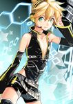  aqua_eyes belt blonde_hair detached_sleeves headphones headset kagamine_len male_focus potti-p project_diva_(series) project_diva_2nd punkish_(module) shirt smile solo vocaloid 