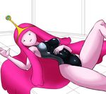 adventure_time breasts crown hair highleg looking_at_viewer lying pink_hair princess_bubblegum swimsuit thighs 