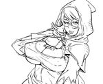  bb_(baalbuddy) breasts capelet cleavage cleavage_cutout final_fantasy final_fantasy_tactics freckles glasses greyscale hood huge_breasts lips long_hair midriff monochrome shirt smile solo taut_clothes taut_shirt underboob white_mage white_mage_(fft) 