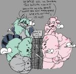 amphibian anthro aquatic axolotl backsack balls big_balls big_butt billboard breast_squish breasts building building_destruction butt cloud crossgender destruction dialogue duo english_text genitals gynomorph hornyaxolotl huge_balls huge_butt hyper hyper_balls hyper_butt hyper_genitalia intersex intersex/male macro male mammal mole_salamander procyonid raccoon salamander scrotum_flap skyscraper squish text