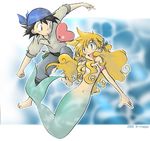  1girl kasumi_(pokemon) lowres mermaid monster_girl pokemon pokemon_(anime) satoshi_(pokemon) teppo 