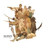  3girls 6+boys animal_ears anniversary armor ashelia_b'nargin_dalmasca bag balthier basch_fon_ronsenburg black_hair black_helm black_pantyhose blonde_hair blue_leotard boots bottle braid breasts brown_boots brown_vest commentary_request copyright_name cropped_vest dark-skinned_female dark_skin fake_horns final_fantasy final_fantasy_xii flower fran_(ff12) full_armor full_body gabranth_(ff12) gold_trim grey_hair gun hair_slicked_back handgun helmet highres holding holding_bag holding_bottle holding_flower holding_gun holding_sword holding_weapon horned_helmet horns larsa_ferrinas_solidor leather_armor leotard luce-in-the-sky medium_breasts medium_hair midriff miniskirt multiple_boys multiple_girls pantyhose parted_lips pauldrons penelo plate_armor potion rabbit_ears rabbit_girl rasler_heios_nabradia shirt short_hair shoulder_armor sideburns sitting skirt smile sword twin_braids upper_body vaan_(ff12) vest wariza weapon white_background white_hair white_shirt 