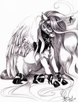  bridle ear_piercing equine female feral friendship_is_magic horn mammal monochrome my_little_pony piercing princess princess_celestia_(mlp) ribbons royalty solo winged_unicorn wings 