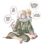  2boys artist_name blonde_hair english_text highres jiraiya_(naruto) kokodrawings long_hair male_focus multiple_boys namikaze_minato naruto_(series) signature spiked_hair teacher_and_student twitter_username white_hair 