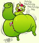 2026 anthro apple big_butt buckteeth butt candy candy_apple candy_cane dessert digital_drawing_(artwork) digital_media_(artwork) emanata english_description featureless_feet feet food fruit fur green_body green_eyes green_fur happy_tree_friends heart_nose heart_symbol hi_res lazy_eye lollipop looking_back lucaslora male mammal nutty_(htf) open_mouth pink_nose plant rear_view rodent sciurid solo tail teeth text thick_thighs tongue tongue_out tree_squirrel