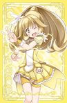  ;d bike_shorts blonde_hair character_name cure_peace electricity hair_flaps kise_yayoi long_hair magical_girl one_eye_closed open_mouth ponytail precure shinohara_shinome shorts shorts_under_skirt skirt smile smile_precure! solo tiara yellow yellow_eyes yellow_shorts yellow_skirt 